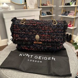 Authentic Kurt Geiger Kensington Large Tweed Bag Red and Blue with Sequins